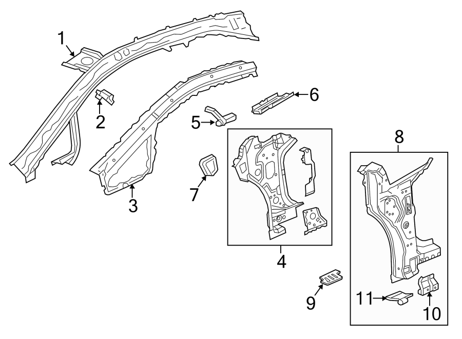 Diagram PILLARS. ROCKER & FLOOR. HINGE PILLAR. for your 2021 GMC Sierra 2500 HD  SLE Extended Cab Pickup Fleetside 