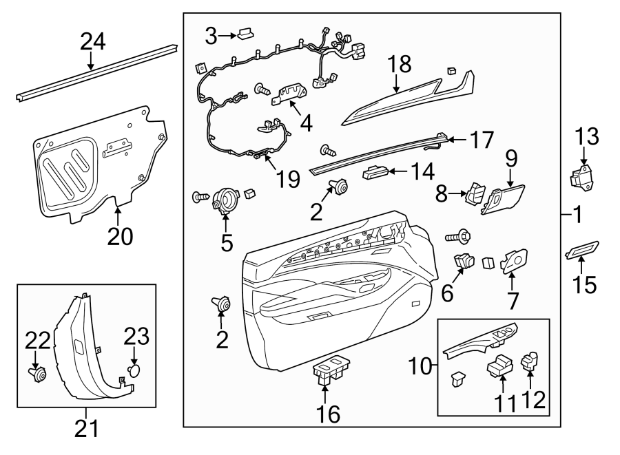 Diagram DOOR. INTERIOR TRIM. for your 2024 Chevrolet Camaro LT1 Coupe 6.2L V8 A/T 