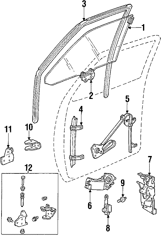 Diagram FRONT DOOR. GLASS & HARDWARE. for your 2007 GMC Sierra 1500 Classic SL Extended Cab Pickup Fleetside 4.3L Vortec V6 A/T RWD 