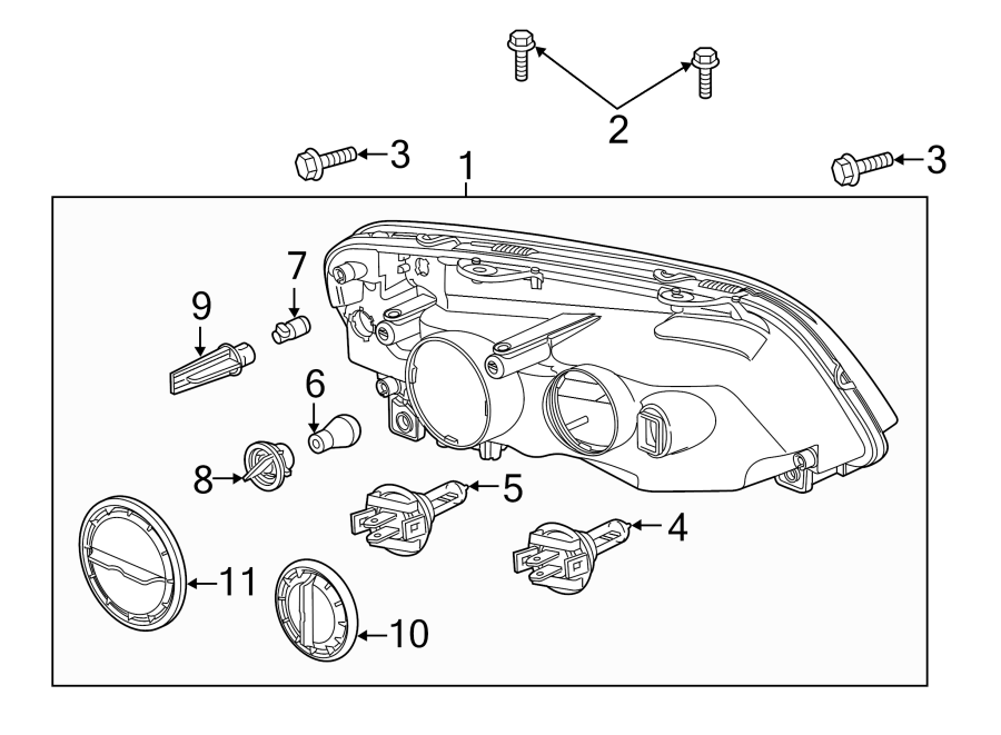 Diagram Front lamps. Headlamp components. for your 2003 GMC Sierra 2500 HD 8.1L Vortec V8 A/T 4WD SLE Standard Cab Pickup 