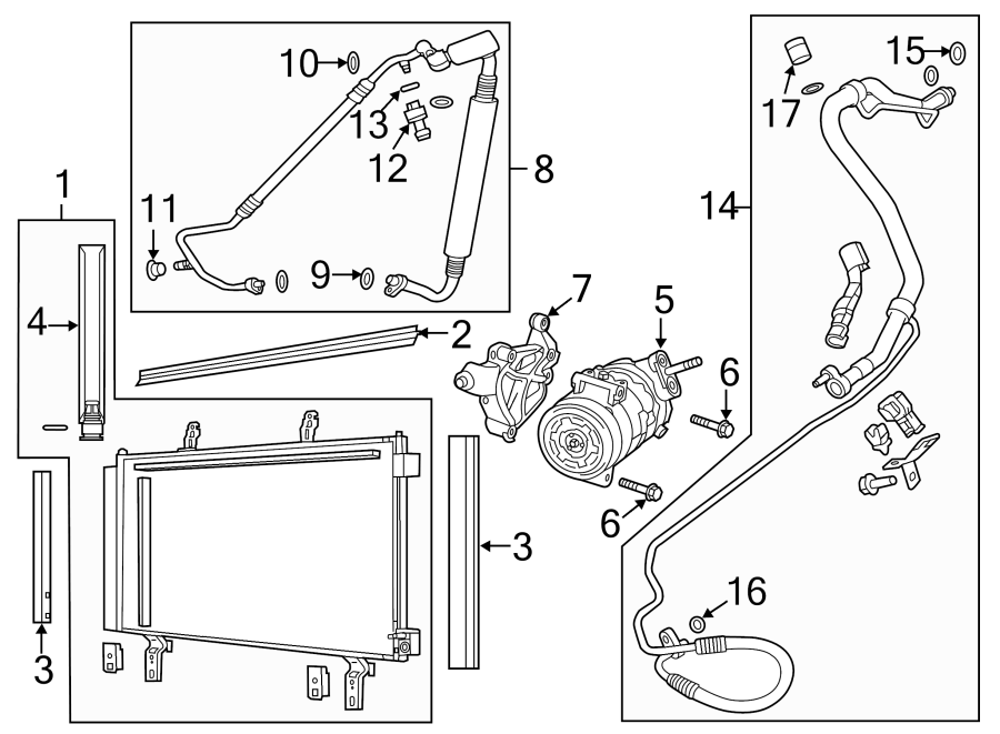 Diagram AIR CONDITIONER & HEATER. COMPRESSOR & LINES. CONDENSER. for your Chevrolet