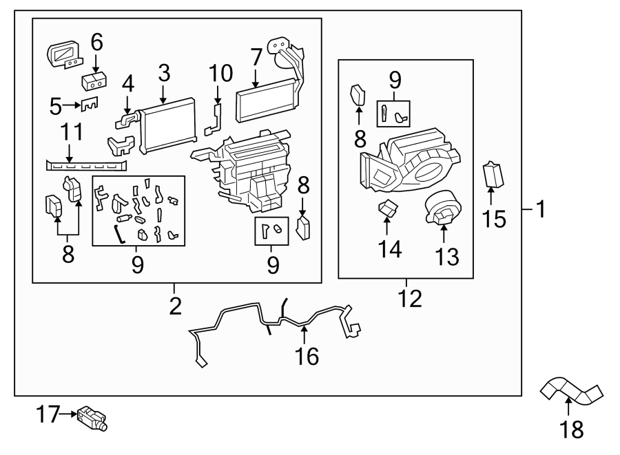 Diagram AIR CONDITIONER & HEATER. EVAPORATOR & HEATER COMPONENTS. for your 2017 Buick Enclave    