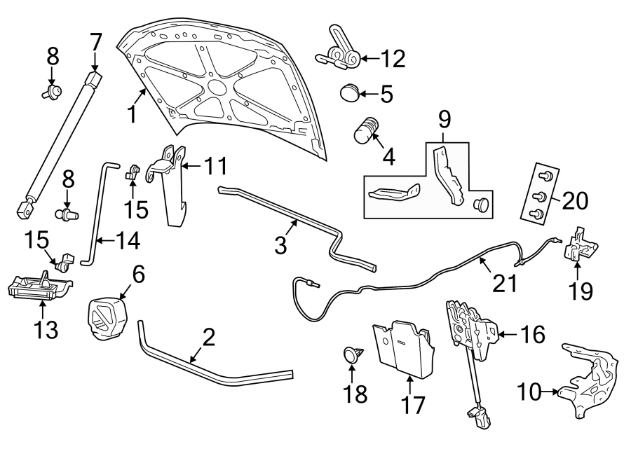 Diagram HOOD & GRILLE. HOOD & COMPONENTS. for your 1996 Chevrolet Camaro   