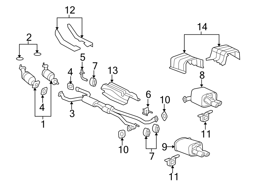 Diagram Exhaust system. Exhaust components. for your 2016 Chevrolet Express 3500 LT Extended Passenger Van 4.8L Vortec V8 FLEX A/T 