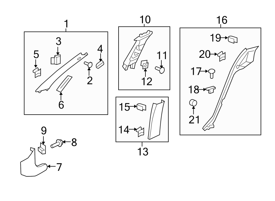 Diagram Pillars. Rocker & floor. Interior trim. for your 2005 Chevrolet Uplander    