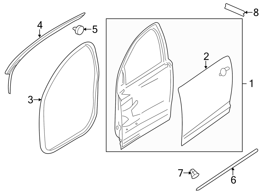 Diagram Front door. Door & components. for your 2016 Chevrolet Spark 1.4L Ecotec CVT LT Hatchback 