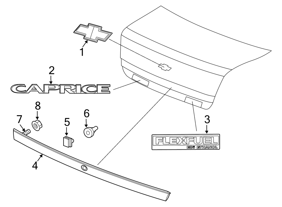 Diagram TRUNK LID. EXTERIOR TRIM. for your Buick Century  