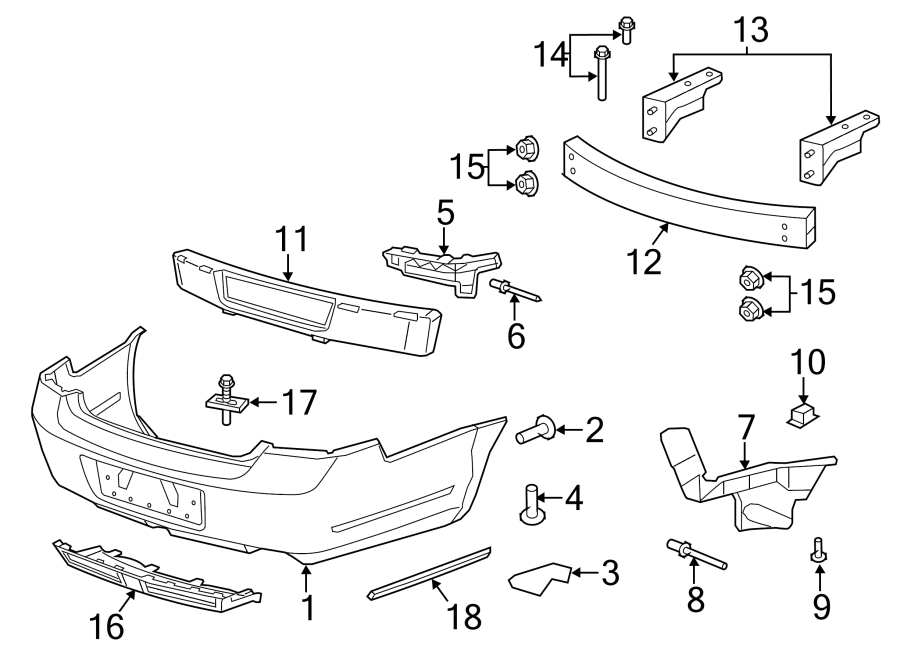 Diagram REAR BUMPER. BUMPER & COMPONENTS. for your 2019 GMC Sierra 2500 HD 6.0L Vortec V8 A/T RWD Base Crew Cab Pickup Fleetside 