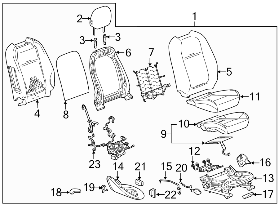 Diagram SEATS & TRACKS. FRONT SEAT COMPONENTS. for your 2018 Cadillac ATS Base Coupe 2.0L Ecotec M/T RWD 