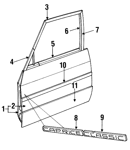 4FRONT DOOR. DOOR & COMPONENTS. EXTERIOR TRIM.https://images.simplepart.com/images/parts/motor/fullsize/CA91250.png