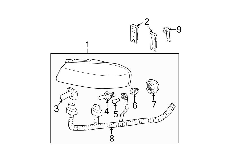 Diagram Front lamps. Headlamp components. for your 2006 GMC Sierra 2500 HD 6.6L Duramax V8 DIESEL M/T 4WD SLT Extended Cab Pickup 