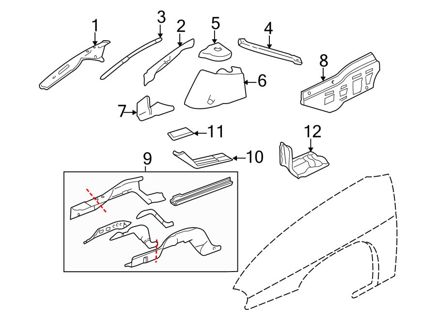 Diagram STRUCTURAL COMPONENTS & RAILS. for your 2015 GMC Sierra 2500 HD 6.6L Duramax V8 DIESEL A/T 4WD SLE Standard Cab Pickup Fleetside 