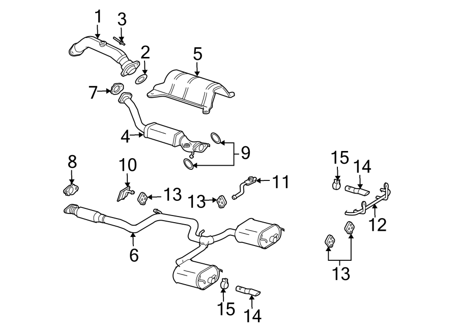 Diagram EXHAUST SYSTEM. EXHAUST COMPONENTS. for your 1992 Chevrolet K3500  Scottsdale Extended Cab Pickup Fleetside 6.5L V8 DIESEL A/T 