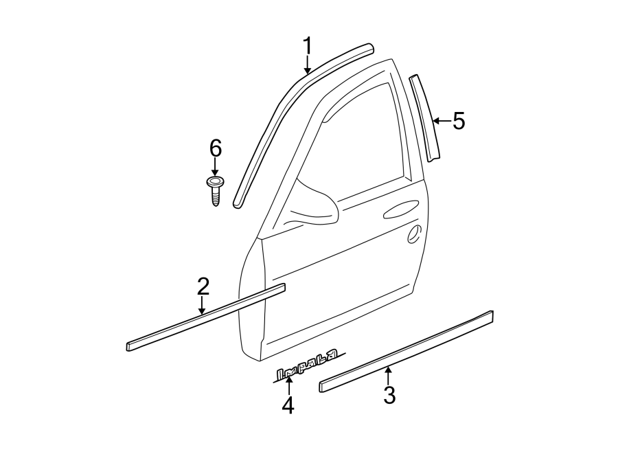 Diagram FRONT DOOR. EXTERIOR TRIM. for your 2015 Chevrolet Equinox   