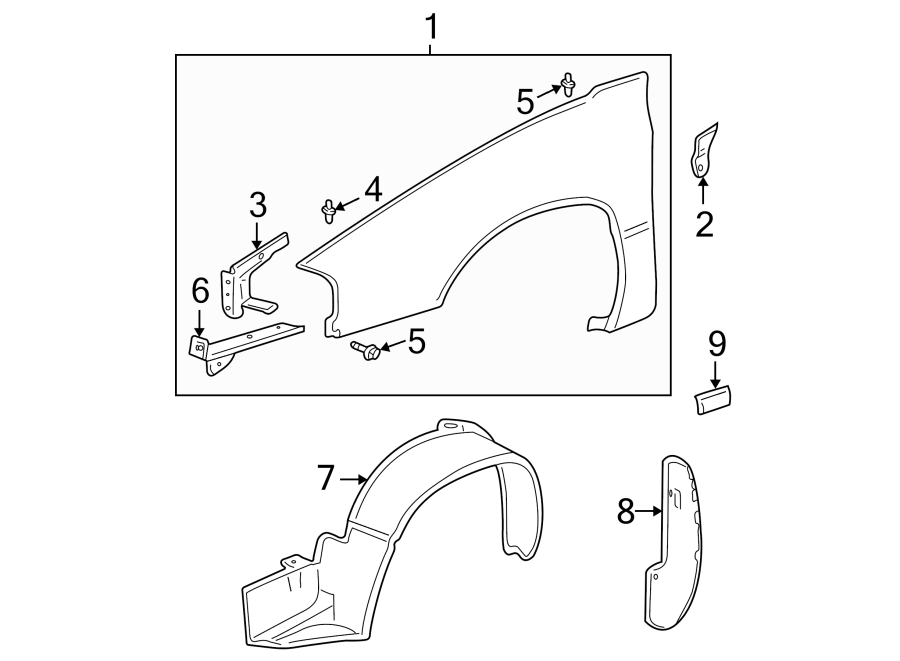 Diagram EXTERIOR TRIM. FENDER & COMPONENTS. for your 2021 GMC Sierra 2500 HD 6.6L V8 A/T 4WD Base Extended Cab Pickup 