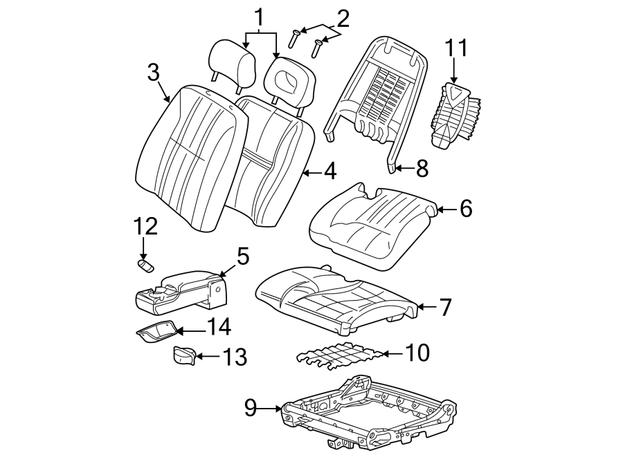 Diagram SEATS & TRACKS. FRONT SEAT COMPONENTS. for your 2005 Chevrolet Express 2500   