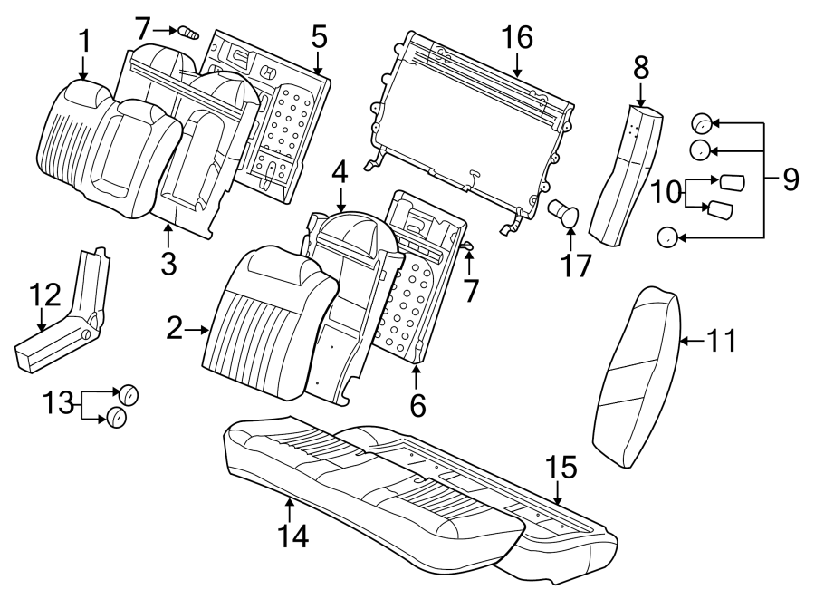 Diagram SEATS & TRACKS. REAR SEAT COMPONENTS. for your 2016 Chevrolet Impala   