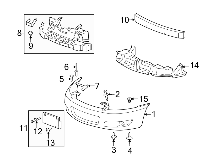 Diagram FRONT BUMPER & GRILLE. BUMPER & COMPONENTS. for your 2023 Chevrolet Suburban    