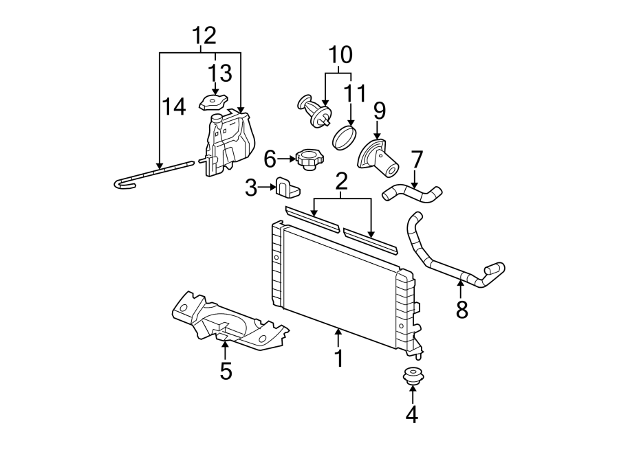 Diagram Radiator & components. for your 2001 Chevrolet Blazer LT Sport Utility 4.3L Vortec V6 A/T 4WD 