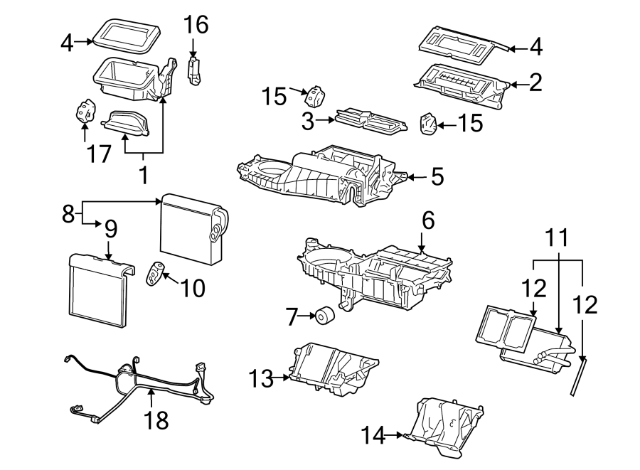 AIR CONDITIONER & HEATER. EVAPORATOR & HEATER COMPONENTS.