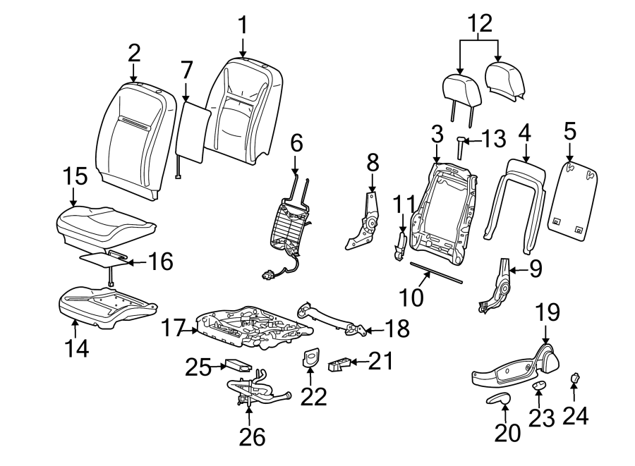 Diagram Seats & tracks. Driver seat components. for your 2008 Chevrolet Equinox   