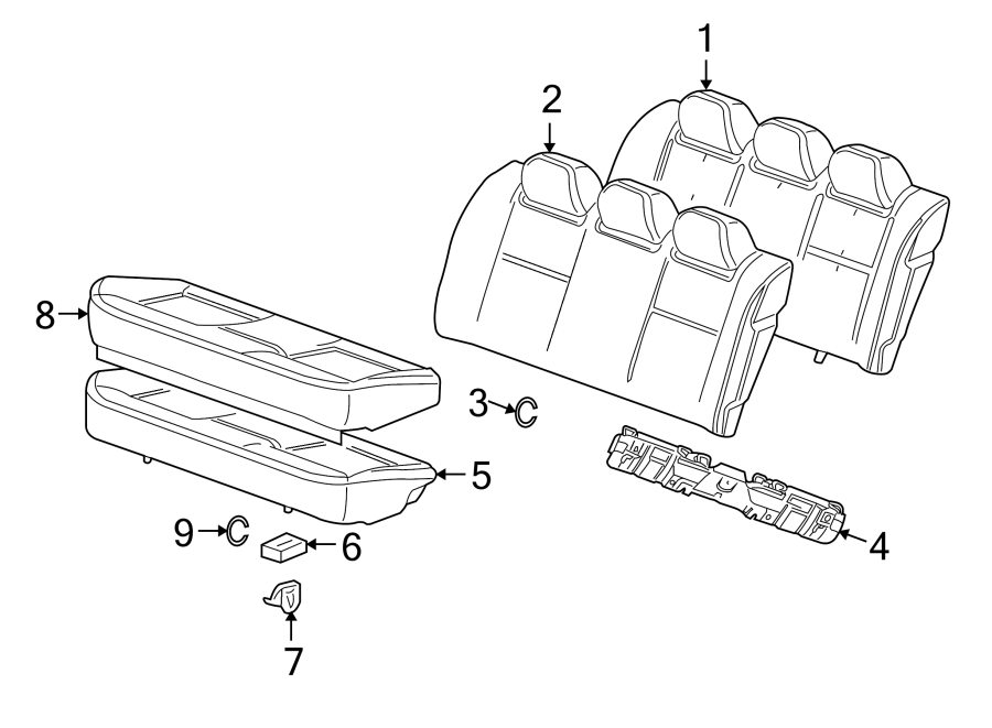 Diagram SEATS & TRACKS. REAR SEAT COMPONENTS. for your Cadillac ATS  