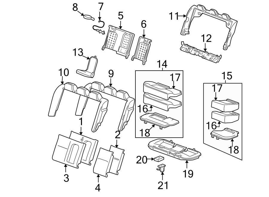 Diagram Restraint systems. Seats & tracks. Rear seat components. for your 2014 Cadillac ATS Premium Sedan 2.0L Ecotec A/T RWD 