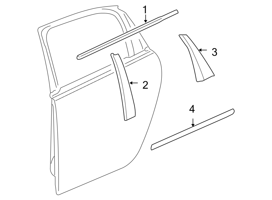 Diagram REAR DOOR. EXTERIOR TRIM. for your 2002 GMC Sierra 3500 6.0L Vortec V8 M/T RWD Base Extended Cab Pickup Fleetside 