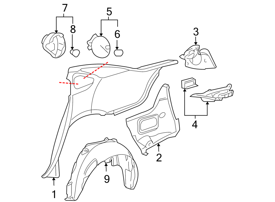 Diagram Quarter panel & components. for your 2005 Chevrolet Express 1500   