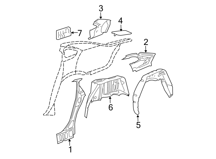 Diagram Quarter panel. Inner structure. for your 2005 Chevrolet Trailblazer EXT   