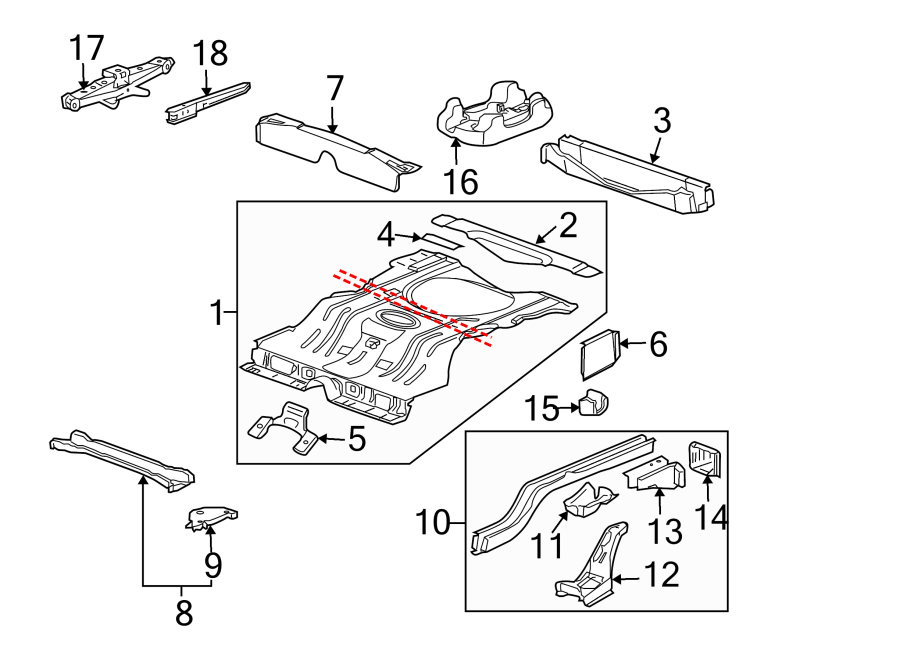 Diagram REAR BODY & FLOOR. FLOOR & RAILS. for your 2015 Chevrolet Suburban    