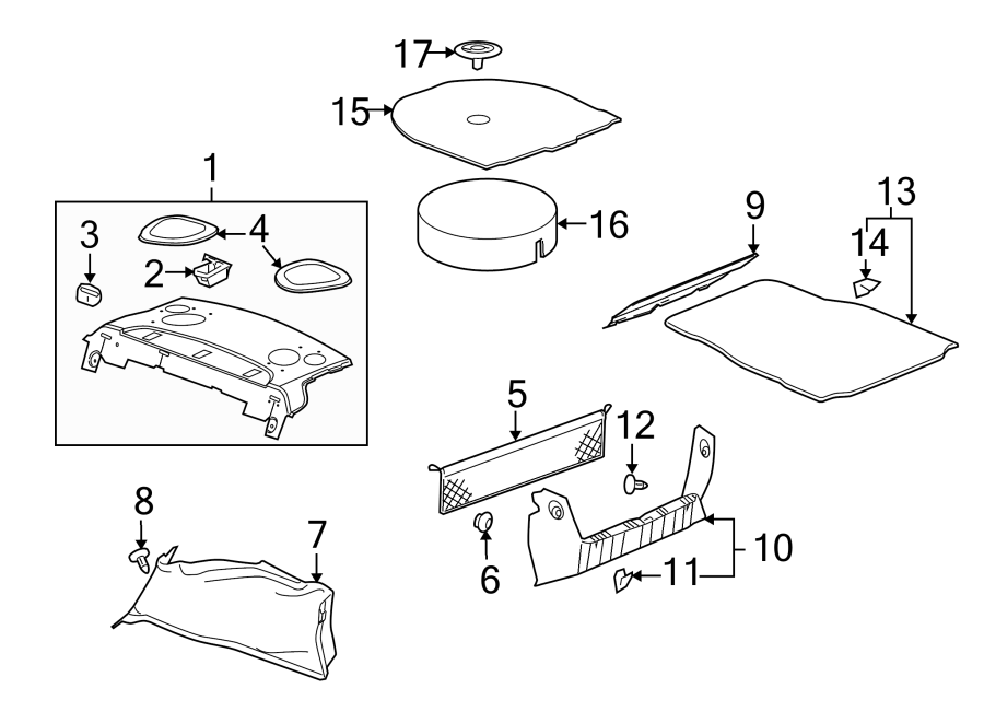 Diagram REAR BODY & FLOOR. INTERIOR TRIM. for your 2014 Buick Enclave    