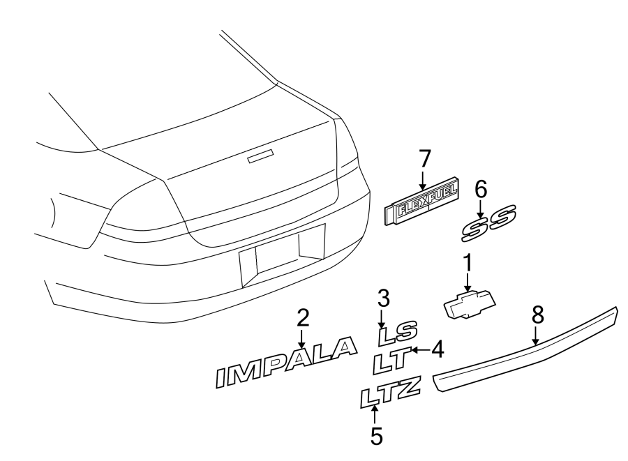 Diagram TRUNK LID. EXTERIOR TRIM. for your Buick Century  