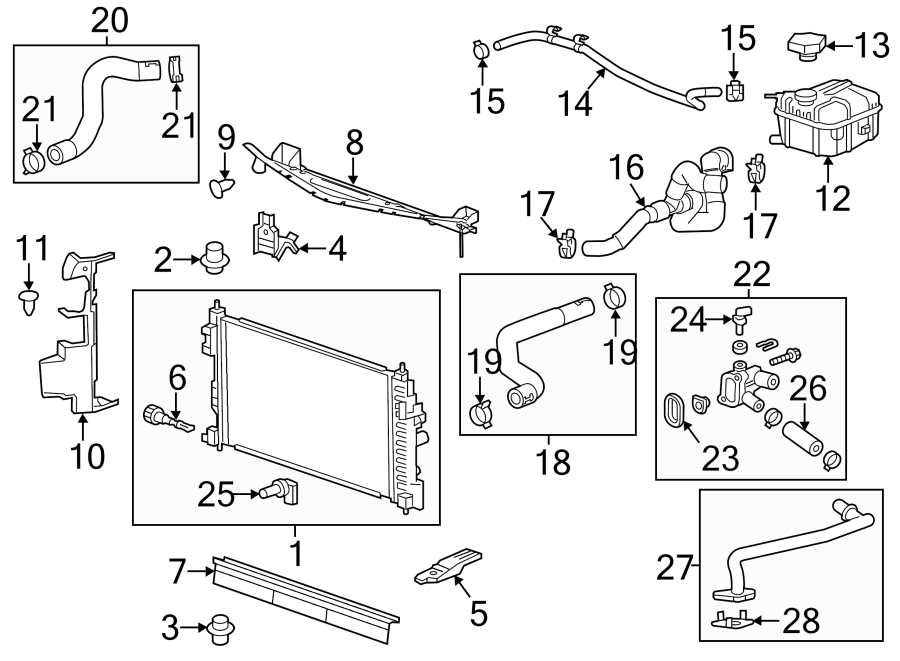 Diagram Radiator & components. for your 2019 Chevrolet Equinox   