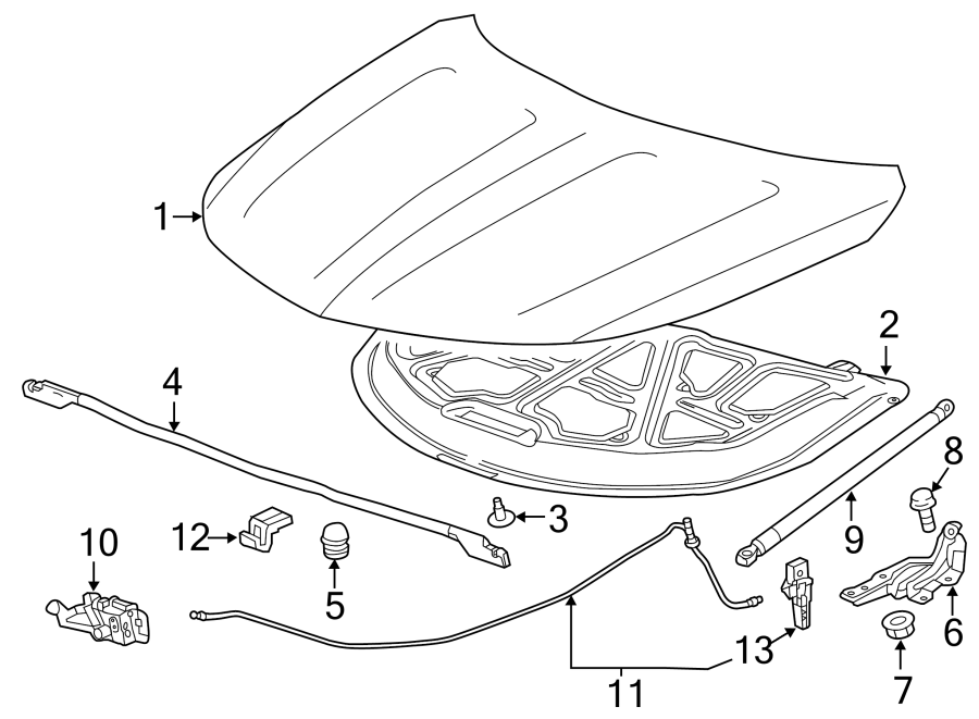 Diagram HOOD & COMPONENTS. for your 2022 Chevrolet Spark  LT Hatchback 