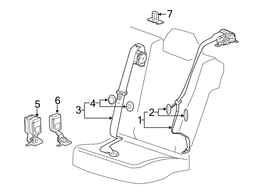 Restraint systems. Rear seat belts.