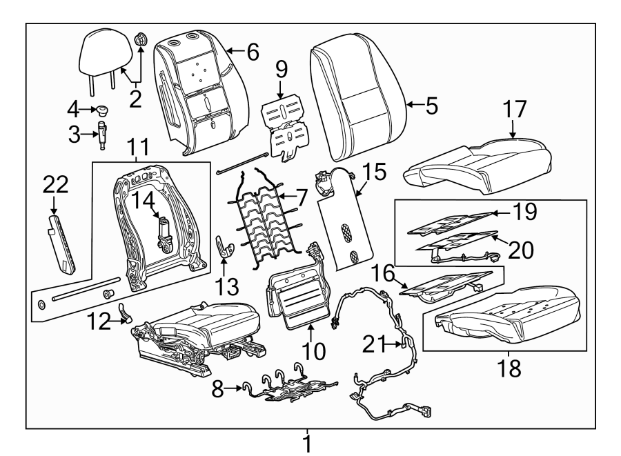 Diagram SEATS & TRACKS. PASSENGER SEAT COMPONENTS. for your 2009 Chevrolet Silverado 2500 HD LTZ Crew Cab Pickup Fleetside  