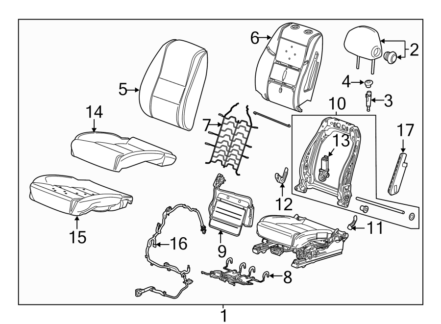 Diagram Seats & tracks. Driver seat components. for your 2018 Cadillac ATS Base Coupe 2.0L Ecotec M/T RWD 