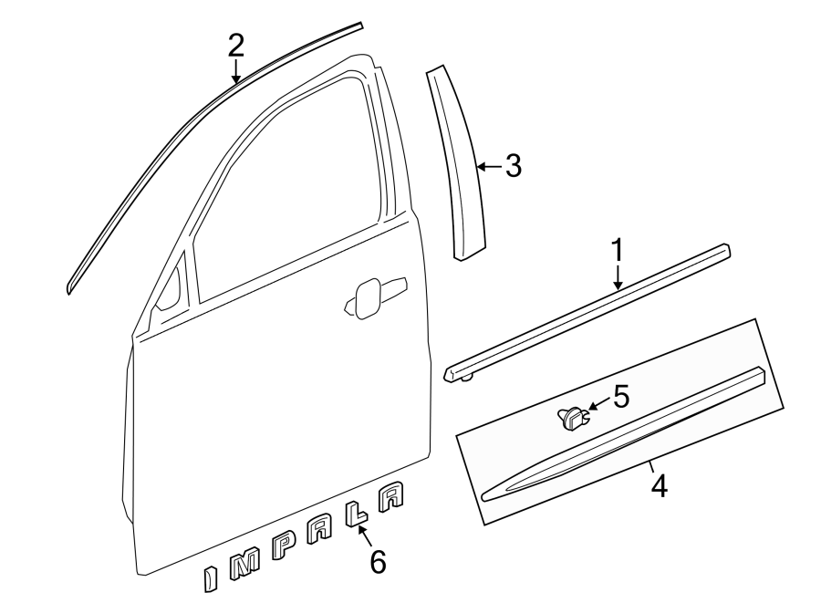 Diagram FRONT DOOR. EXTERIOR TRIM. for your 2024 Chevrolet Suburban    