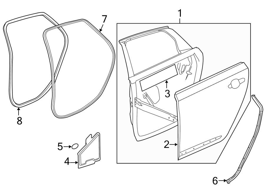 Diagram REAR DOOR. DOOR & COMPONENTS. for your 2023 Buick Enclave    