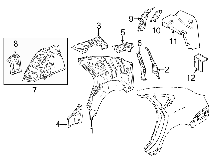 Diagram Quarter panel. Inner structure. for your 2019 Chevrolet Suburban    