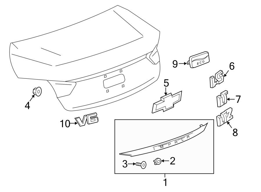 Diagram TRUNK LID. EXTERIOR TRIM. for your Buick Century  