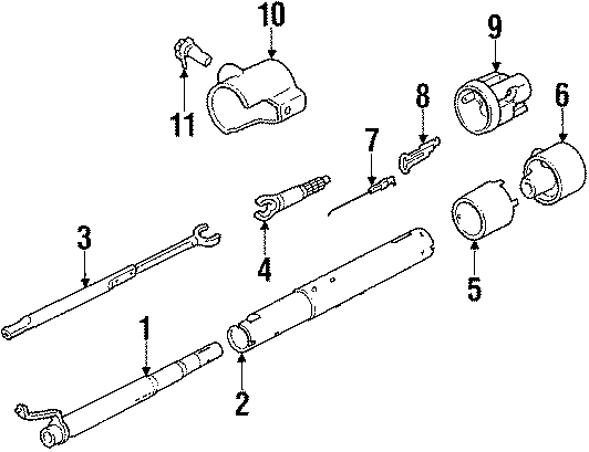 TILT STEERING COLUMN COMPONENTS.