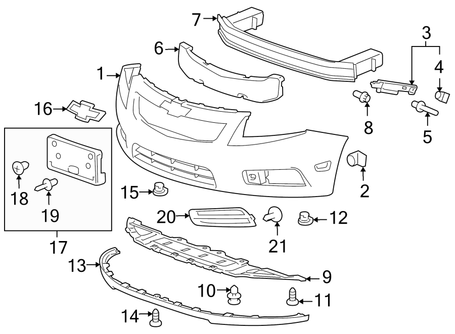 Diagram FRONT BUMPER & GRILLE. BUMPER & COMPONENTS. for your 2006 GMC Sierra 3500  SL Extended Cab Pickup Fleetside 