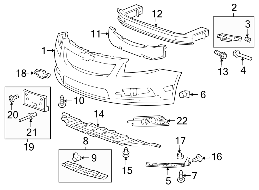 Diagram FRONT BUMPER & GRILLE. BUMPER & COMPONENTS. for your 2013 Chevrolet Silverado   