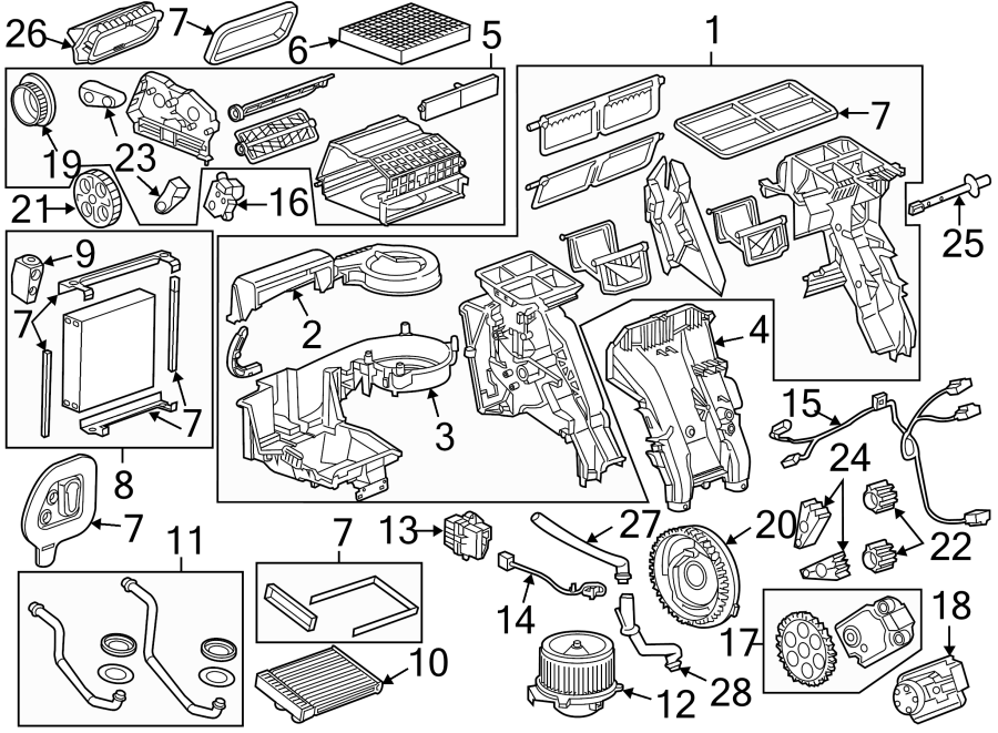 Diagram Air conditioner & heater. Evaporator & heater components. for your Chevrolet Equinox  