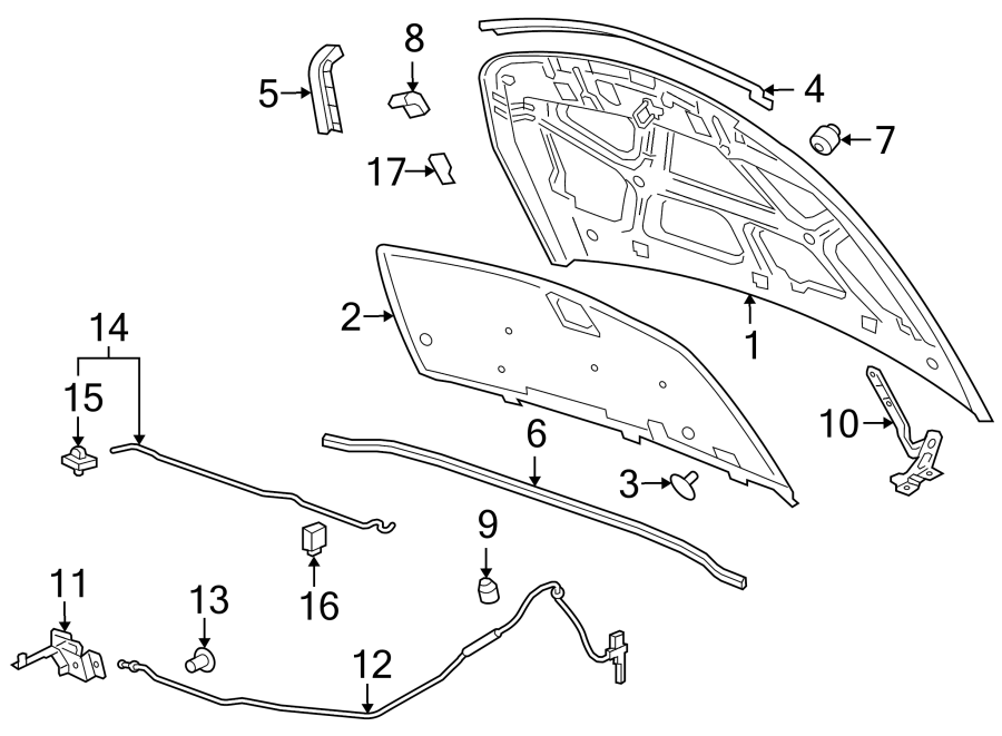 Diagram HOOD & COMPONENTS. for your 2007 GMC Sierra 1500 Classic SL Standard Cab Pickup 5.3L Vortec V8 FLEX M/T 4WD 