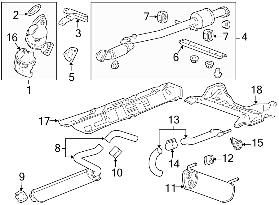 Diagram Exhaust system. Lift gate. Exhaust components. for your 2018 Chevrolet Equinox 2.0L Ecotec A/T FWD LT Sport Utility 