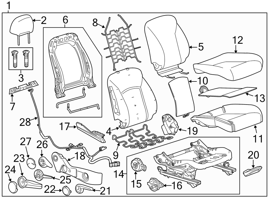 Diagram SEATS & TRACKS. PASSENGER SEAT COMPONENTS. for your 2005 Chevrolet Express 3500   