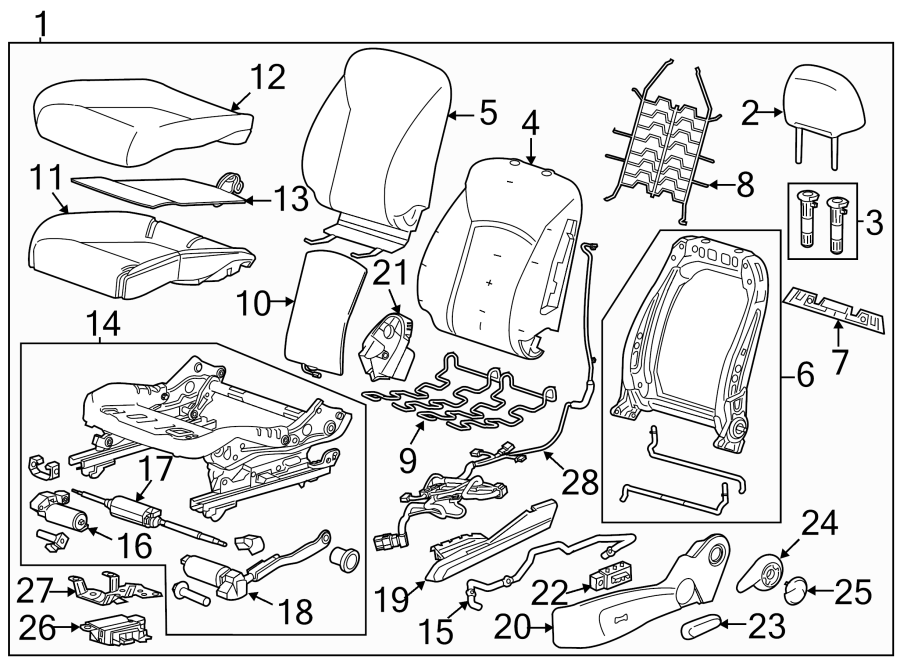 Diagram Seats & tracks. Driver seat components. for your 2009 Chevrolet Silverado 2500 HD LTZ Crew Cab Pickup  